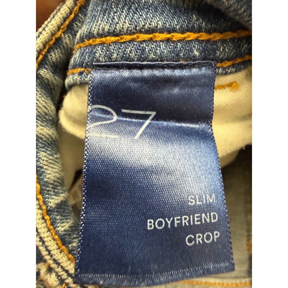 Pilcro Anthropologie Boyfriend Crop Jeans 27 Blue Embellished Boho Slim Fit - Picture 7 of 13